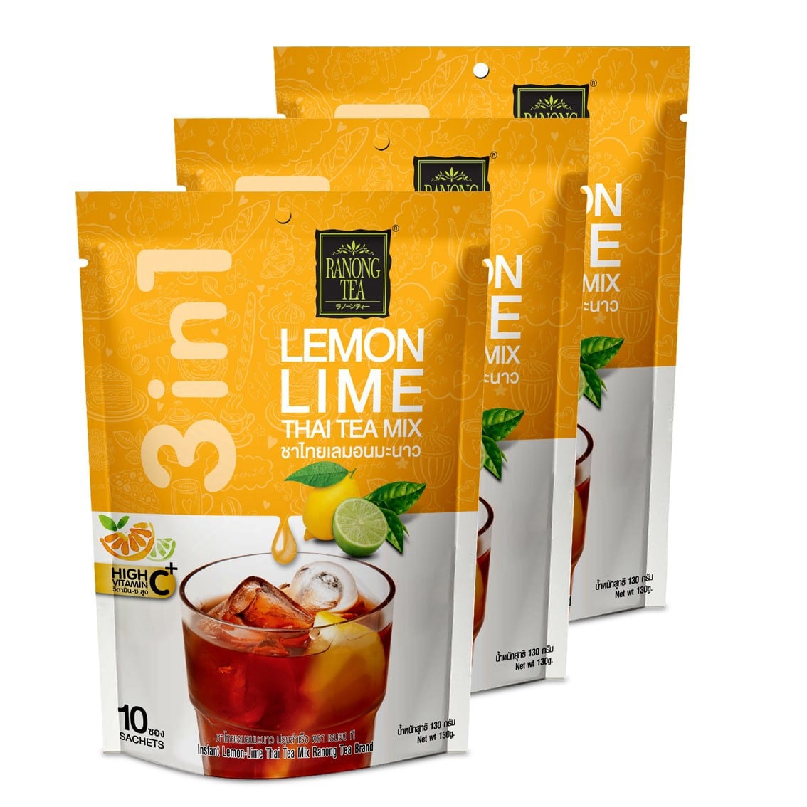 Ranong tea Lemon lime Thai tea ชาไทยเลมอนมะนาว x 3